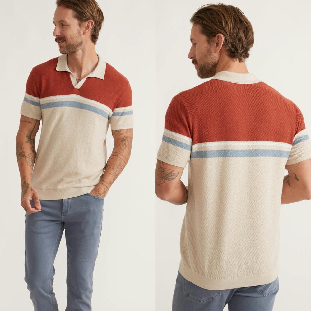 Marine Layer Greyson Sweater Polo in Mahogany